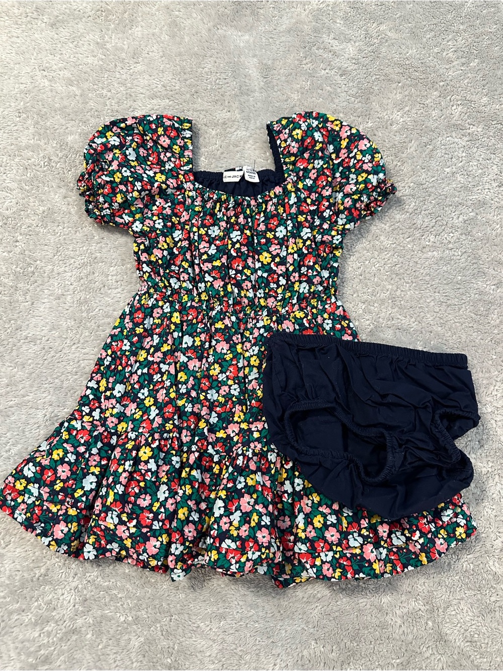 Janie and Jack Navy Floral Smocked Dress with Matching Navy Bloomers 12-18 month